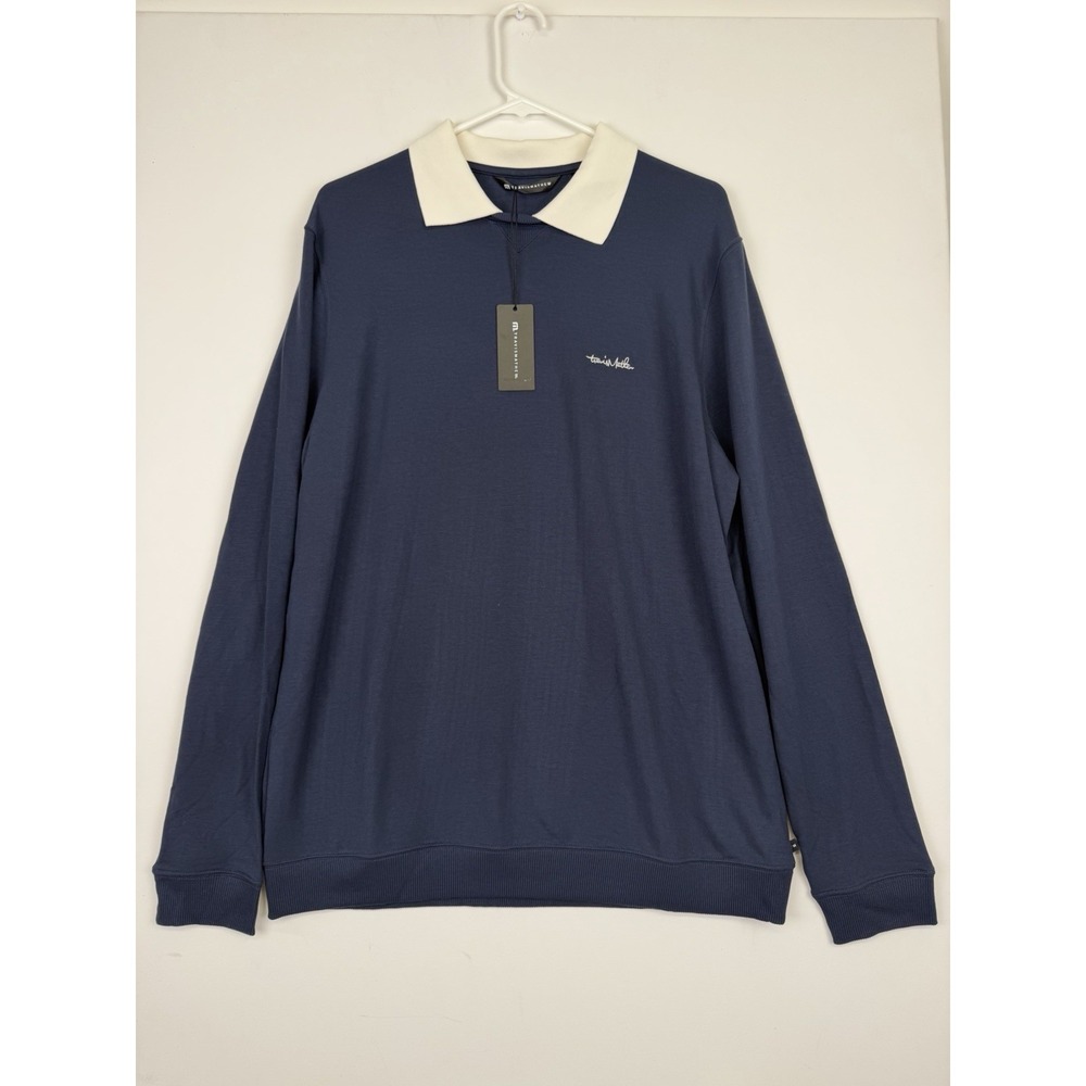 TRAVIS Matthew Amenities Collar Crew lightweight sweater Mens Large Navy NWT